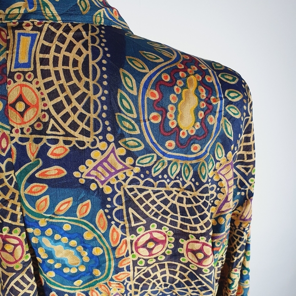 Vintage retro funky print long sleeve shirt top M L - Picture 4 of 9